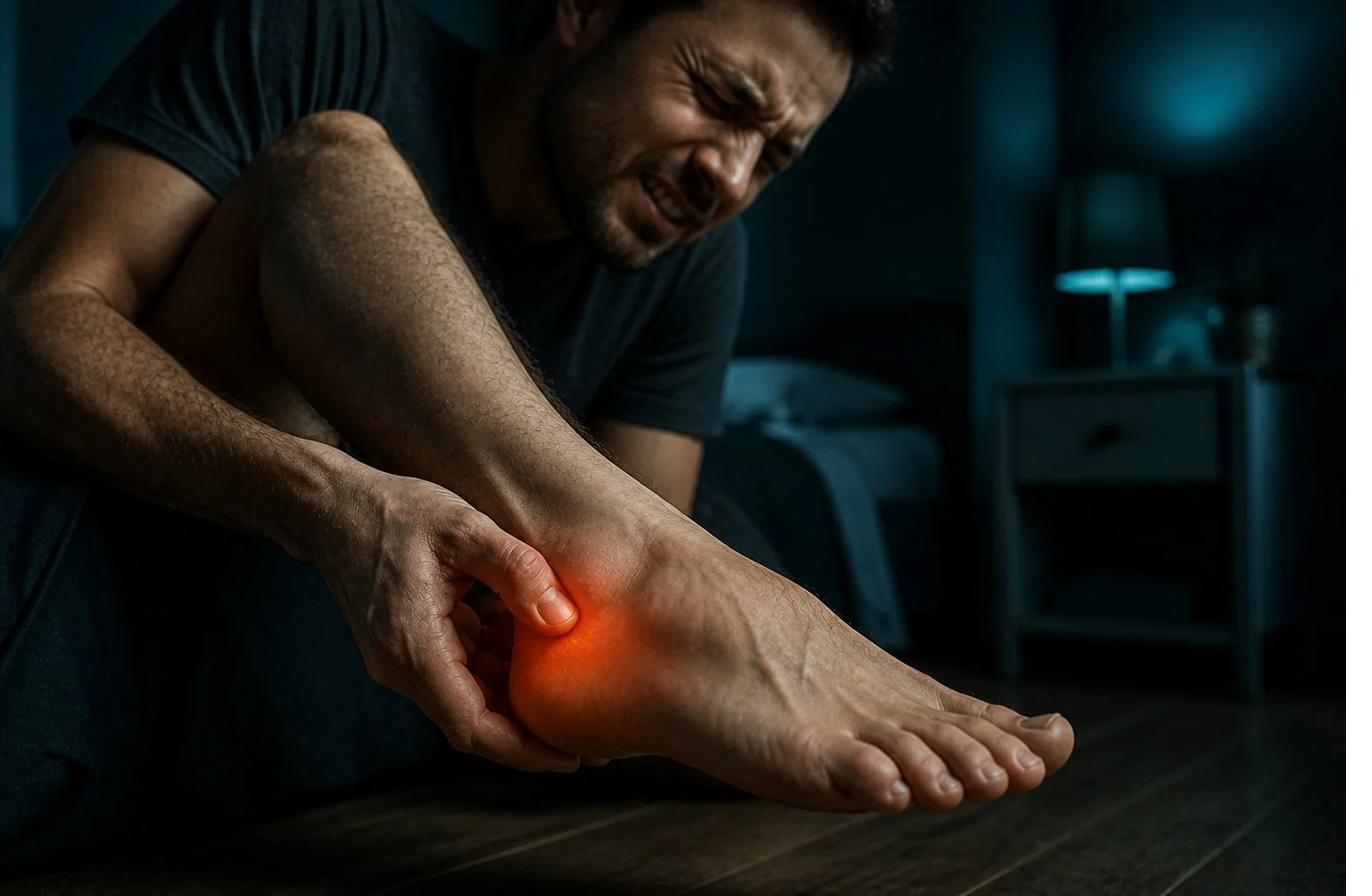 Hombre con dolor intenso en el talón — espolón calcáneo