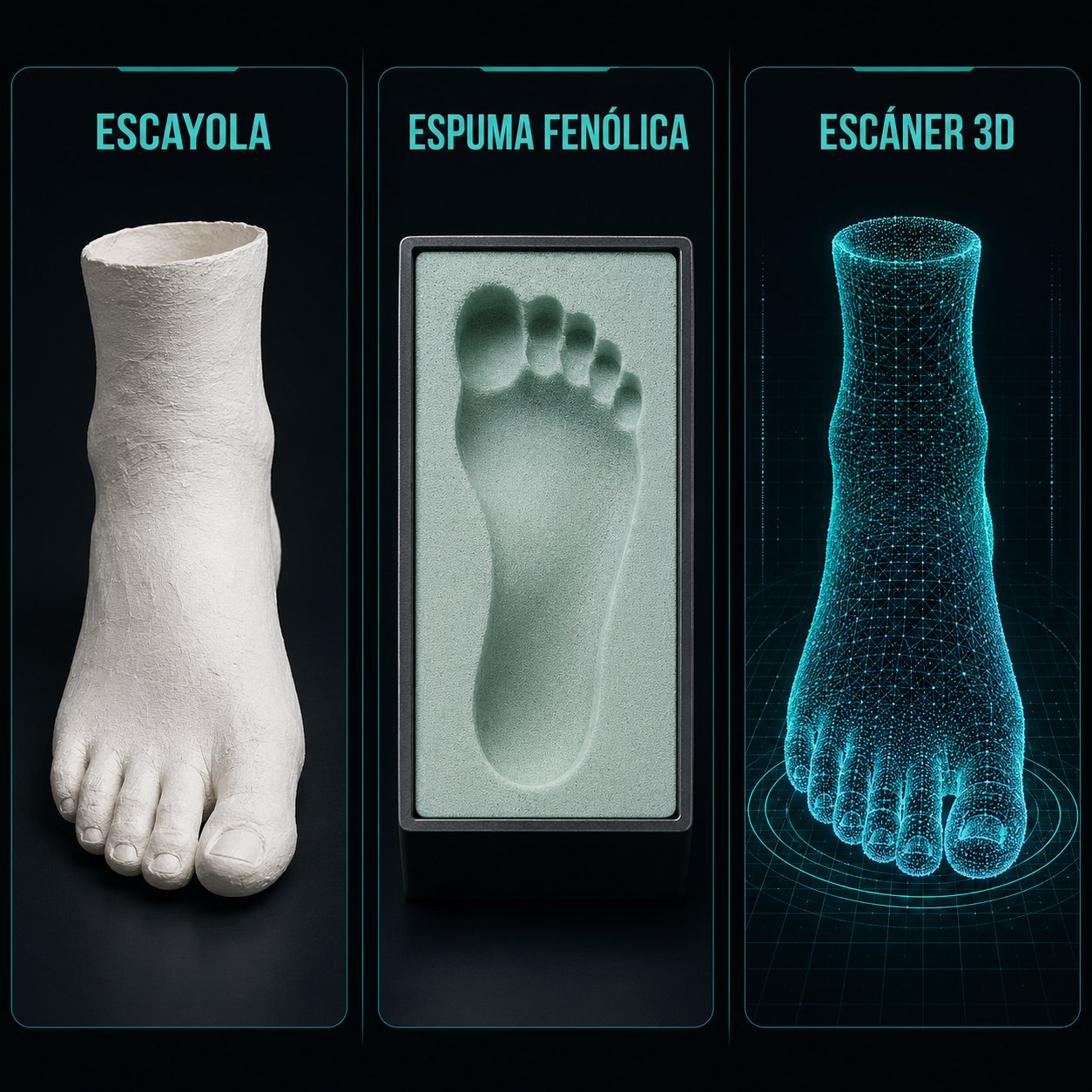 Los tres métodos de toma de molde para plantillas ortopédicas: escayola, espuma fenólica y escáner 3D